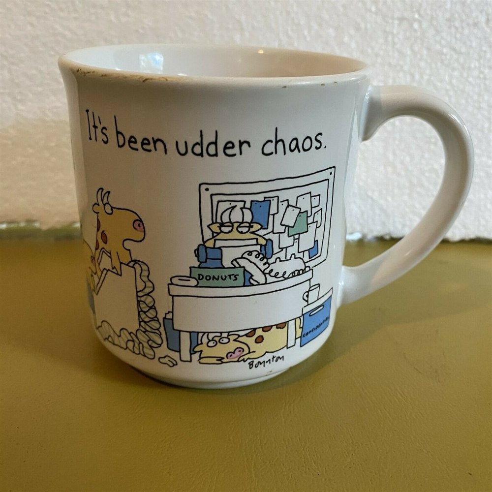 SANDRA BOYNTON COFFEE MUG COWS AT OFFICE IT'S BEEN UDDER CHAOS